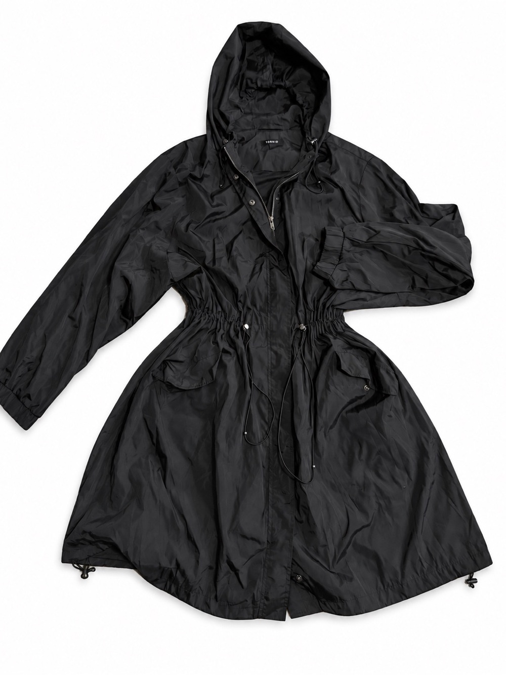 torrid Black Hooded Drawstring Trench Coat